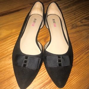 Black faux suede flats